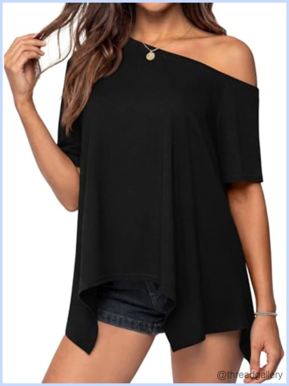 Off Shoulder Oversized T-Shirt Short Sleeve Asymmetric Hem Casual Top